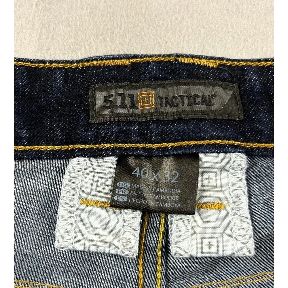 5.11 Tactical Defender-Flex Jeans Mens 40x32 Dark Wash Straight Fit Blue Denim